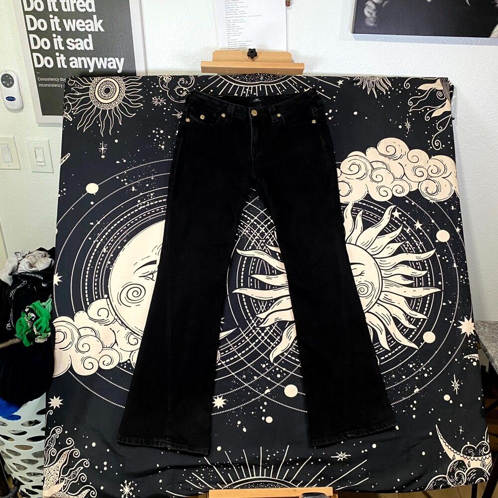 True Religion Joey Flare Jeans Women's 29 Black Denim Mid-Rise Western Cowgirl